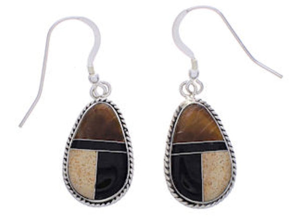 Sterling Silver Multicolor Inlay Hook Dangle Earrings FX31209